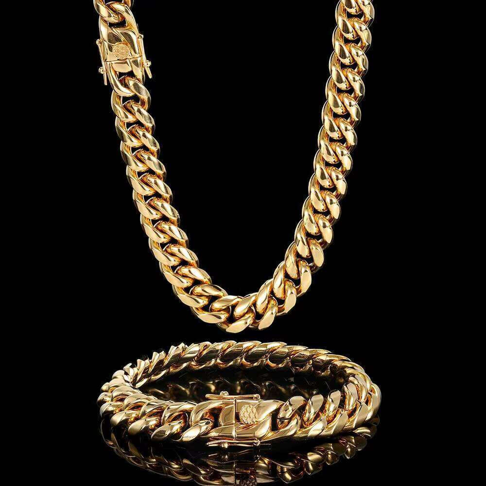 Nuoya Hip Hop 8mm Link Gold Plated Stainless Steel Cuban Bracelet for Men's Fine Jewelry