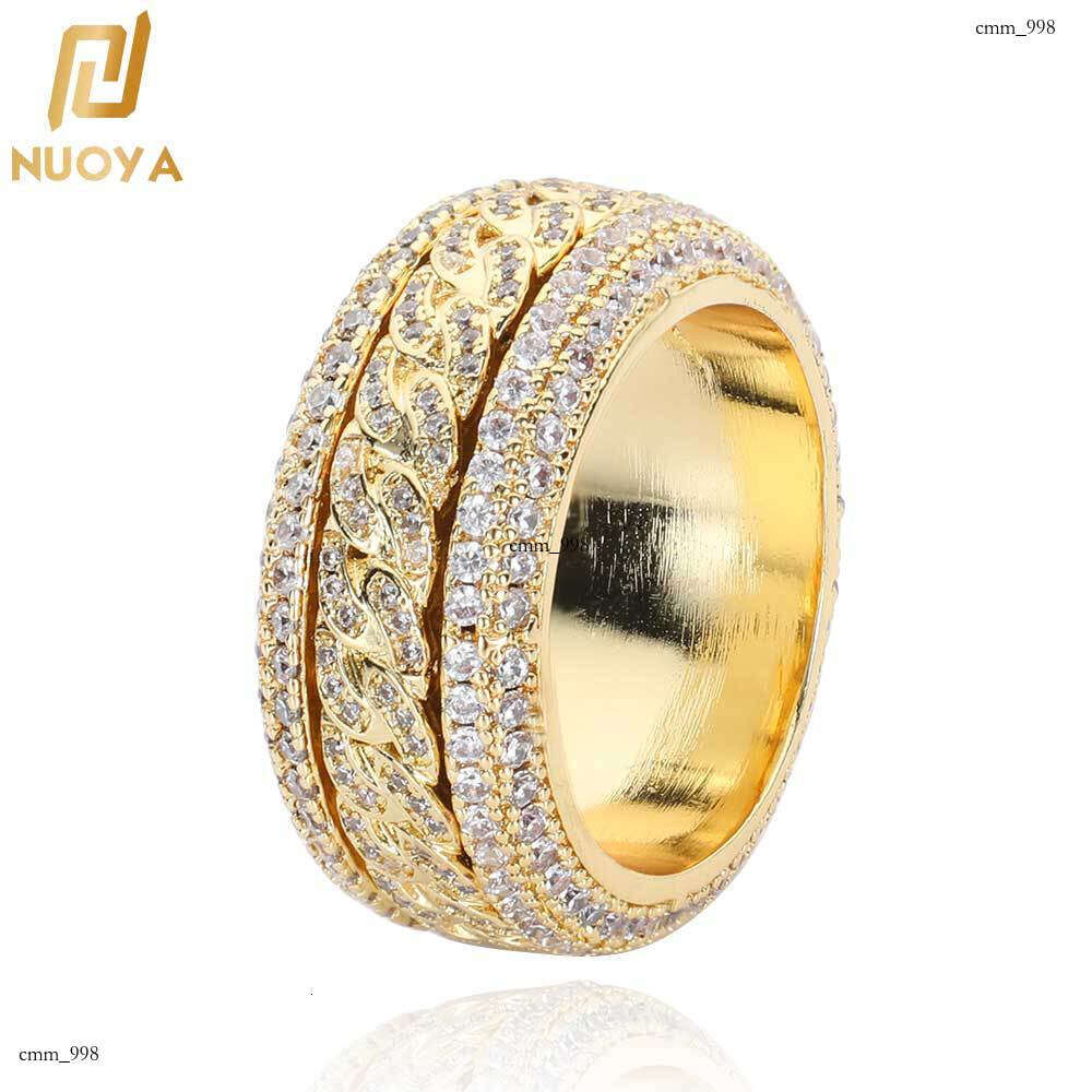 Trendy New Rotating Cuban Real Gold Plated Micro Paved Zircon Hip-Hop Ring Jewelry