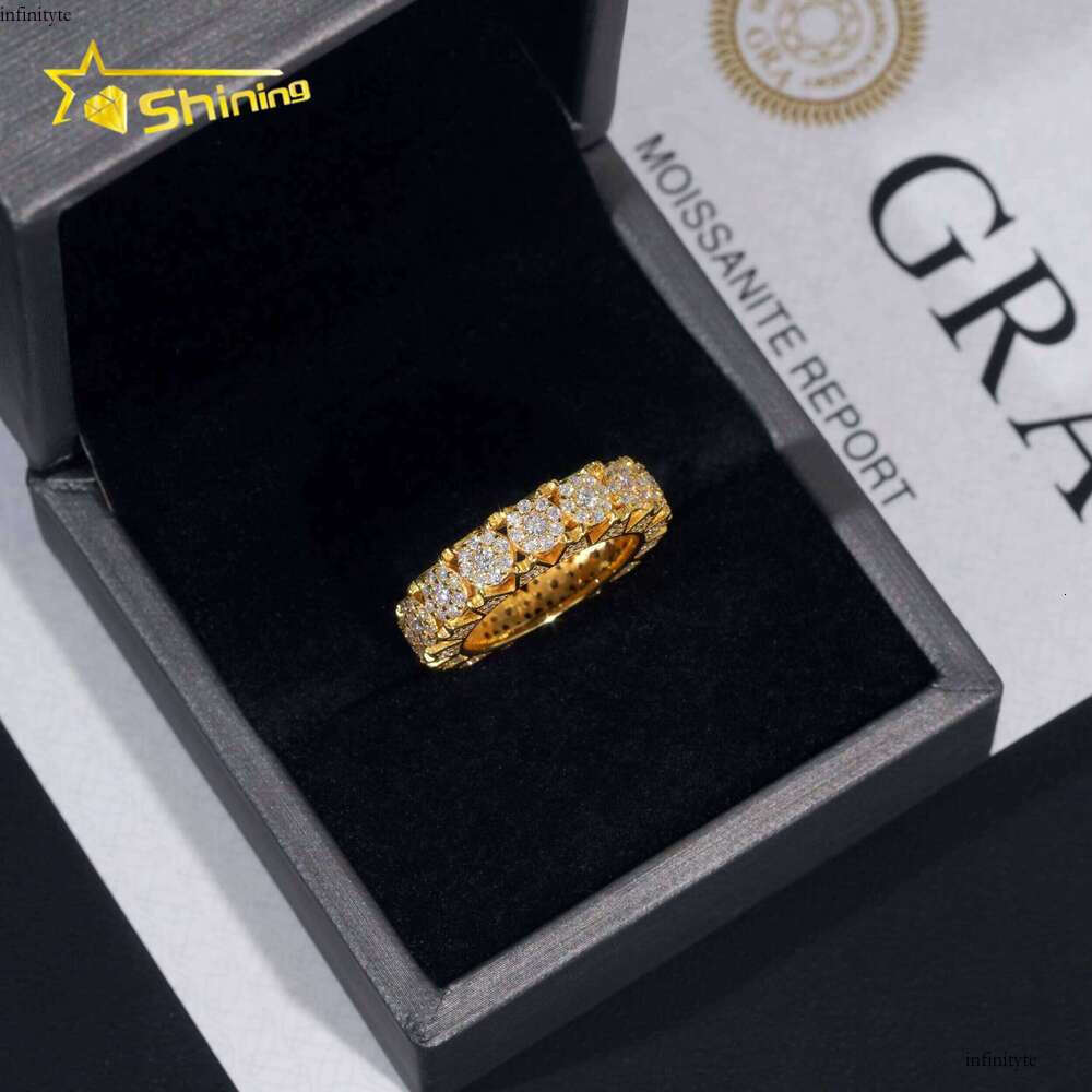 New Design Floral Inlaid Sterling Silver Gold-Plated Iced Montmorillonite Tester Hip-Hop Men's Ring