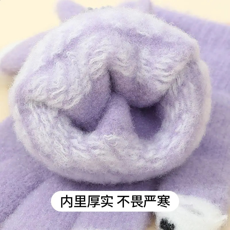 Female Winter Cute Cartoon Knitted Plush Gloves - Warm Touch Screen/Write Open Finger Cycling 250807