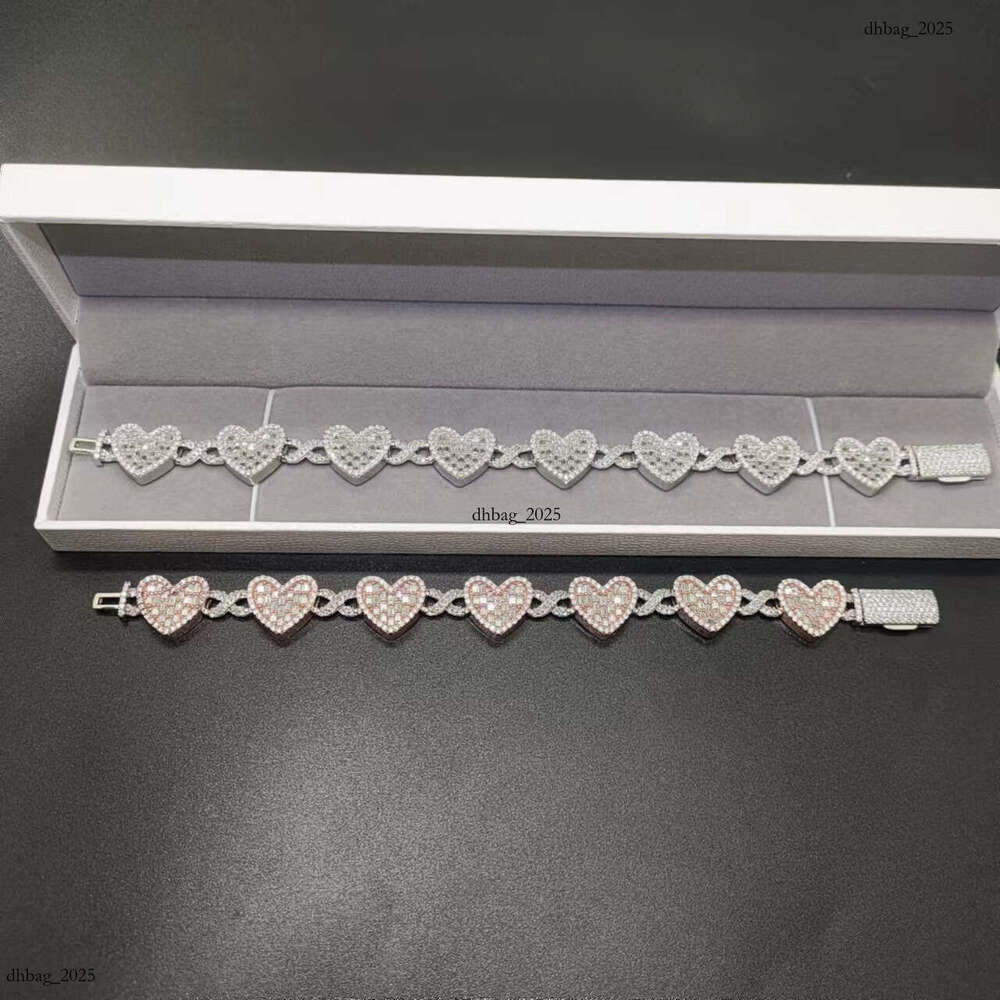 S Full Inlaid Moissanite 14MM Heart Tennis Bracelet Necklace High-end Versatile Jewelry
