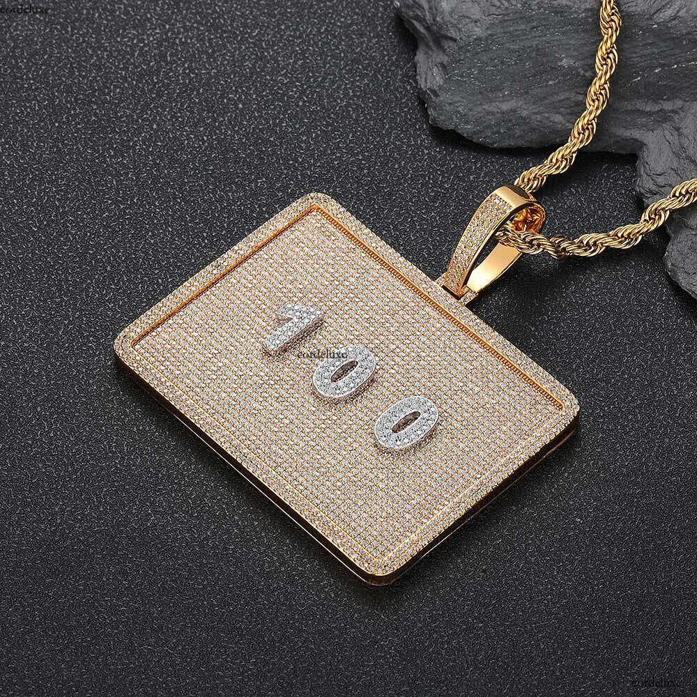 Hip Hop Rectangular Personality Letter Pendant Accessories Moissanite chain Men's Necklace Jewelry