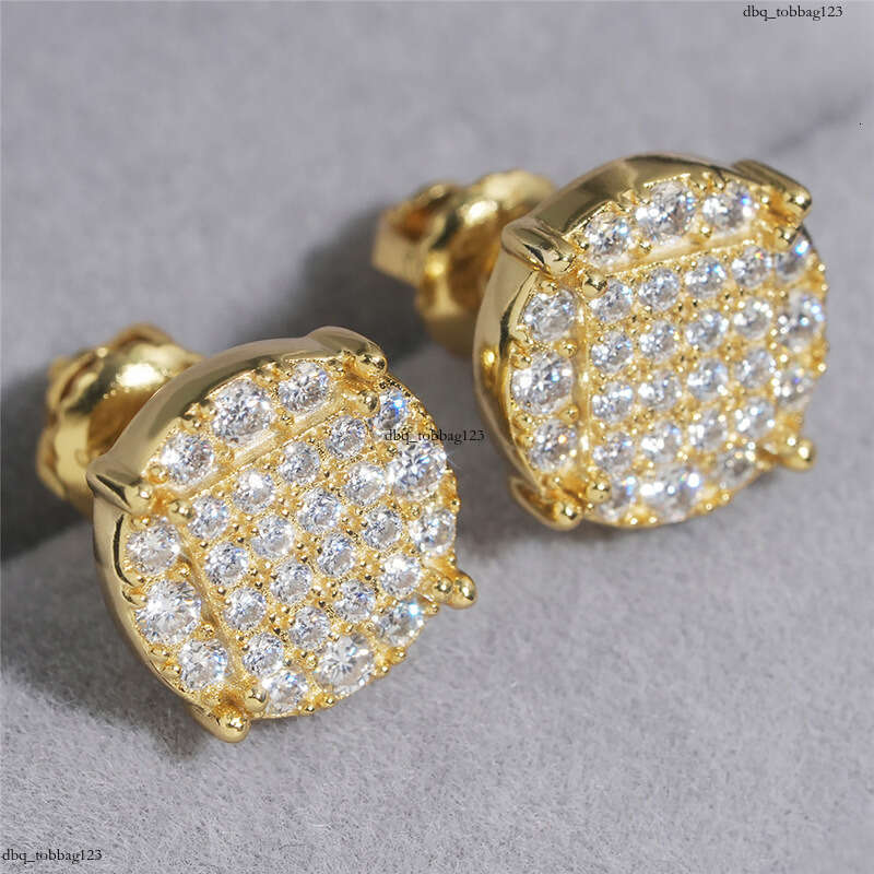 ICED OUT Moissanite for Men and Women Classic Round Sier Real Gold Plated Earrings