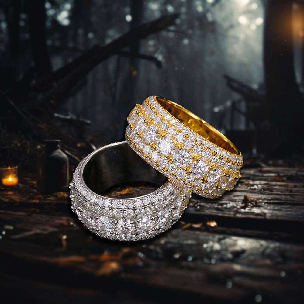 Men's S Pure Silver Silicon Stone Ring Hip-Hop Style, Comes with 14k Gold-Plated Rhodium Anniversary Jewelry Accessories