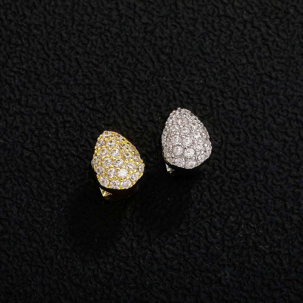 Full Dia Plated Real Zircon Grillz Water Drop Single Gold Tooth TEMU Halloween Personality Teeth Jewelry