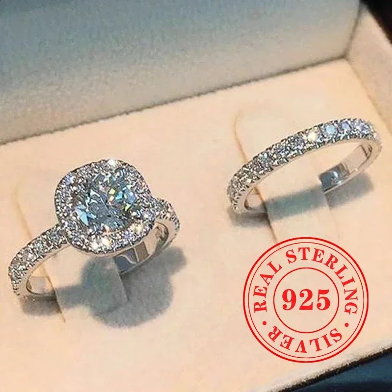 CAOSHI Sparkling Fully Inlaid Zirconia 2Pc/Set Rings 925 Sterling Silver Absolutely Stunning Jewelry Engagement Women Jewelry 250807