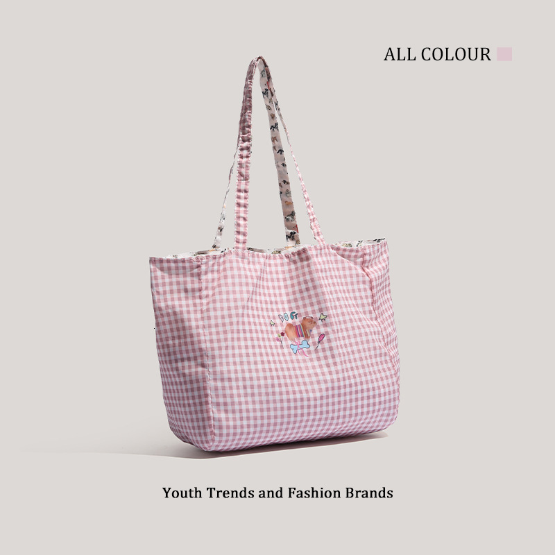 Large Capacity Plaid Shoulder 2025 New Double-Sided Tote Handheld Commuter Canvas Bag ddmymoon
