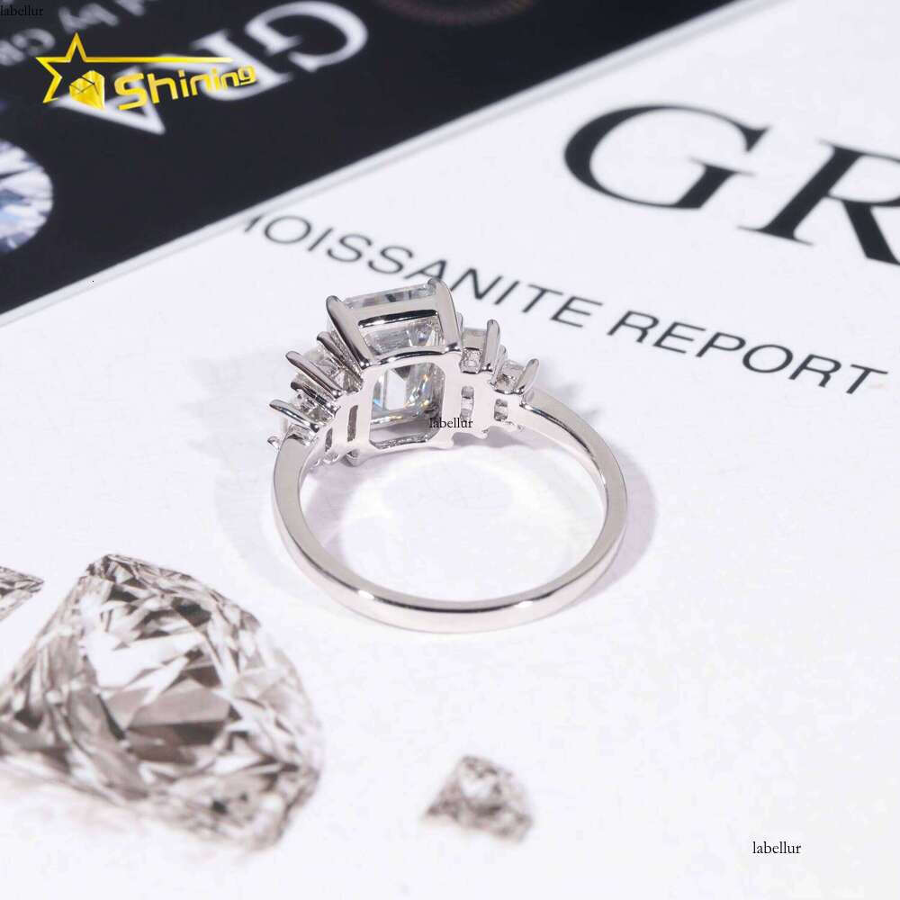 Gold Rhodium Plated VVS Cubic Zirconia Silver Emerald Cut 3CT Women's Engagement Wedding Ring