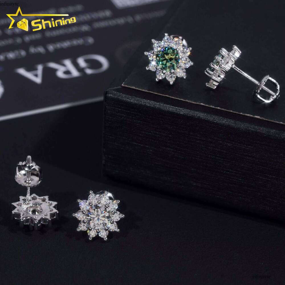 Pass Tester GRA Certified Stocks VVS Dia Sterling Sier Cluster Blue Green Moissanite Stud Earrings