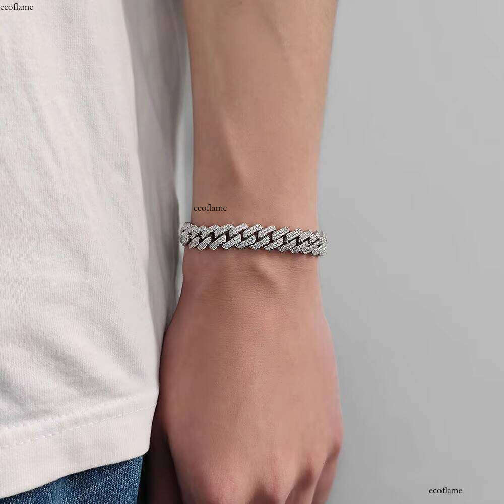 Hot Sale Two-Row Link Shiny Dia Jeweler Iced Out CZ Stone Sier Plated Miami Cuban Chain Bracelet