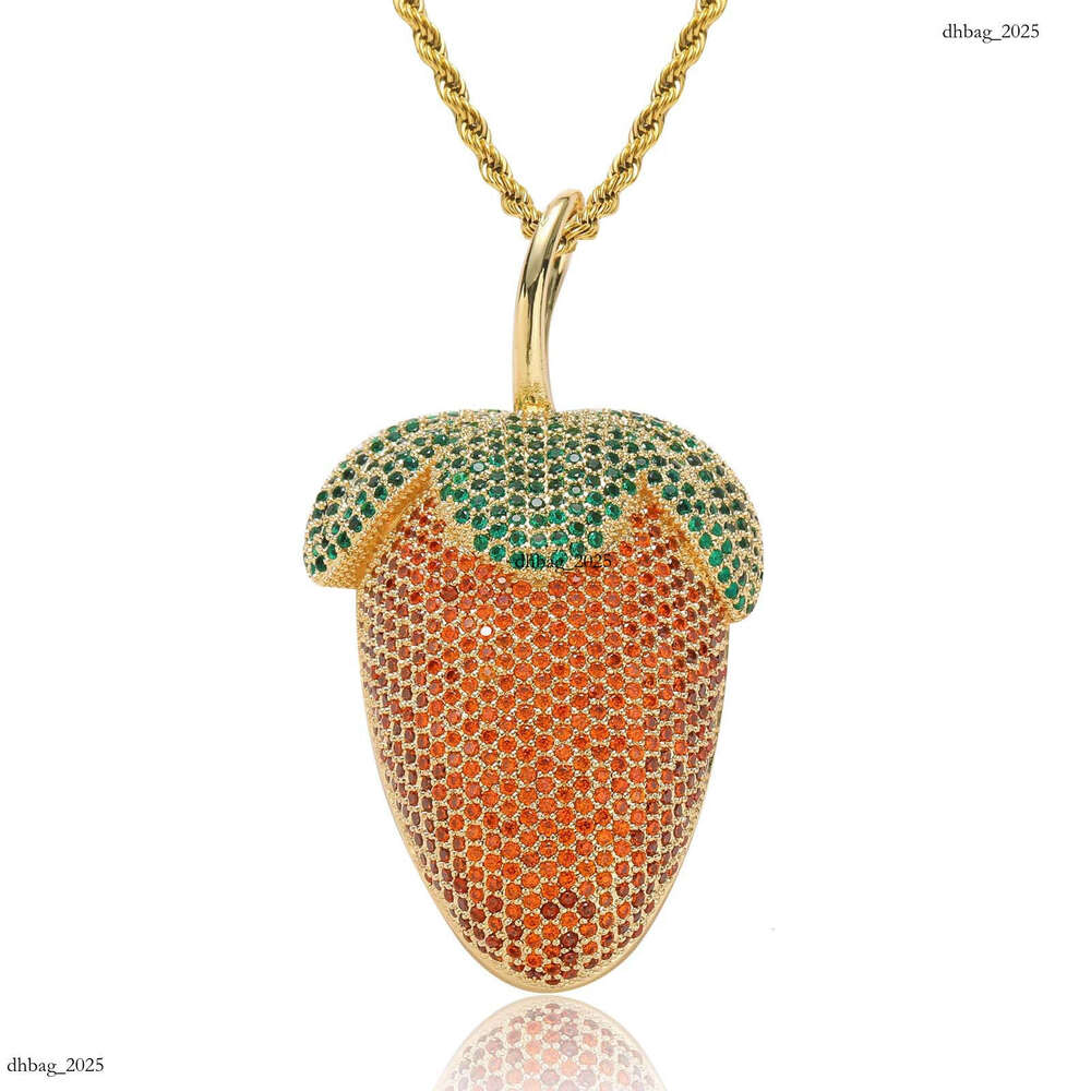 Strawberry Pendant Colorful Moissanite chain Personality Unisex Necklace Trendy Rapper Hip Hop Accessories