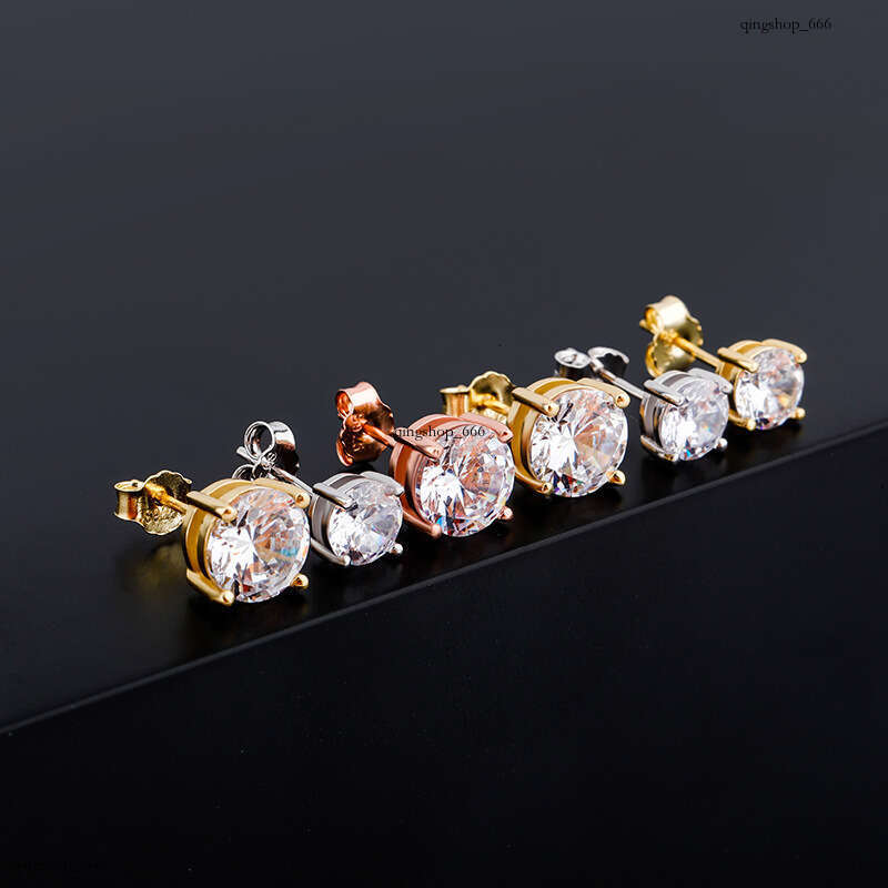 ins 4/6/8mm Round Zircon Iced Out VVS Earrings Gold Australian Jewelry Hip Hop Unisex Ear Accessories