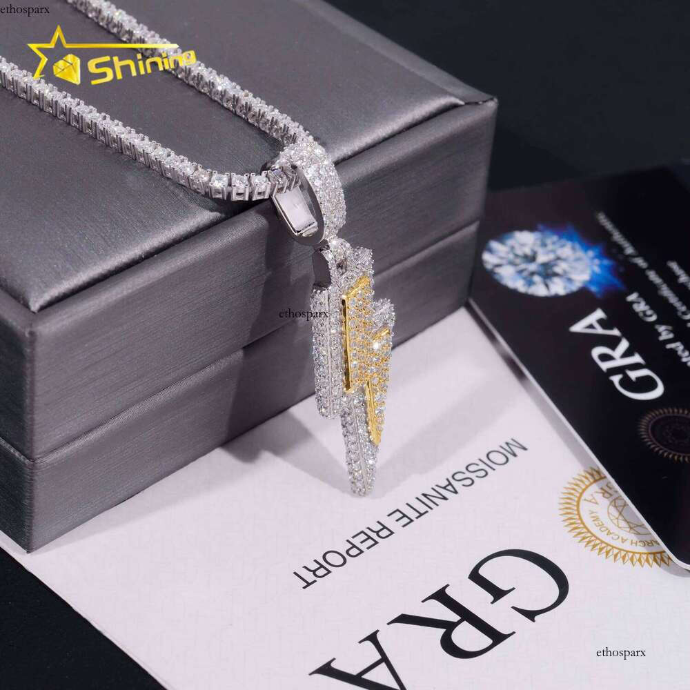 Custom Made Lighing Two Tone Hip Hop Iced Out Sier Dia Moissanite Pendant With Tennis Chain