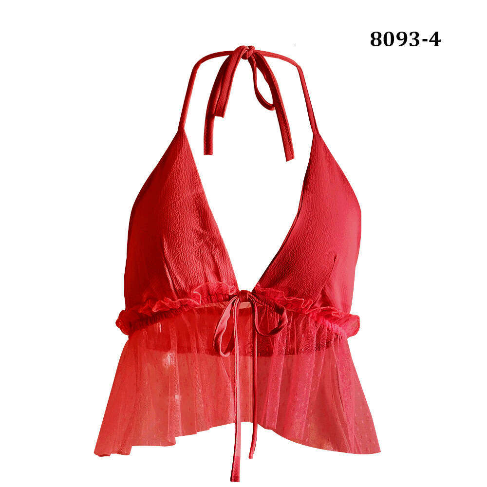 Women's Sexy Lace-Up Transparent Mesh Camisole Top