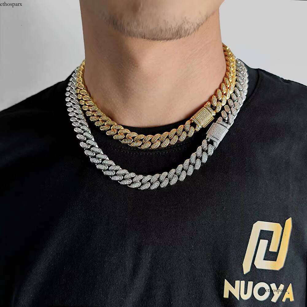 Nuoya 12mm Dia White Gold Hip Hop Jewelry Iced Out CZ Stone Miami Cuban Link Chain Necklace for Men Women