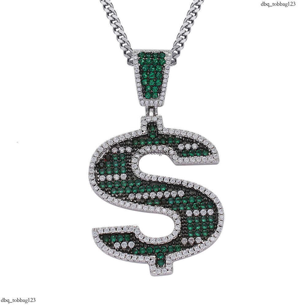 Green Dollar Sign Pendant Micro Paved Moissanite chain Trendy Men's Hip Hop Necklace