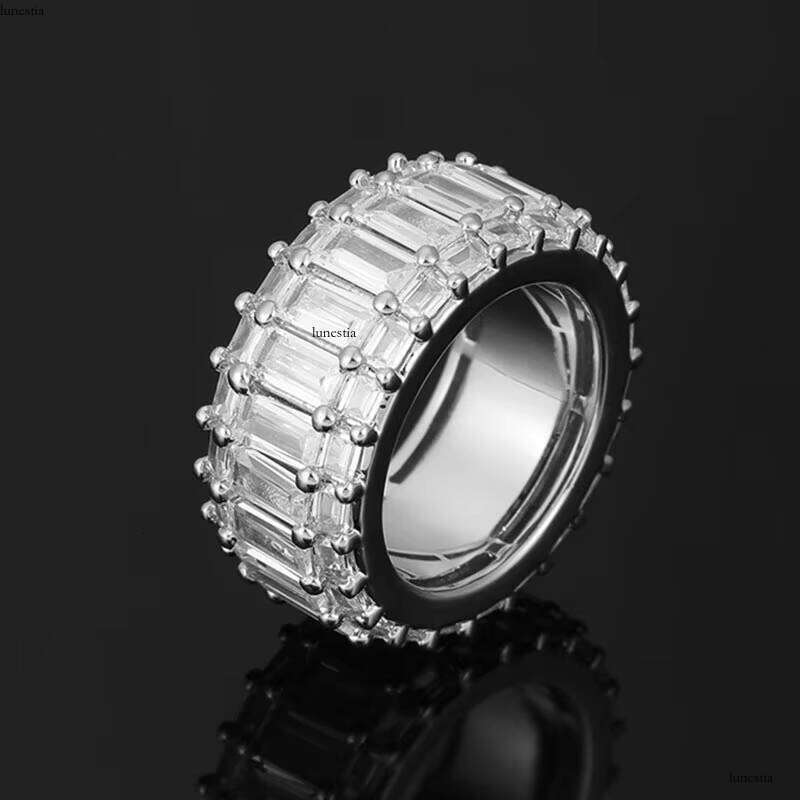 1mm Width Gold Dia Rings Hip Hop Iced Finger Jewelry Shiny CZ Stone Sier Plated Baguette Ring