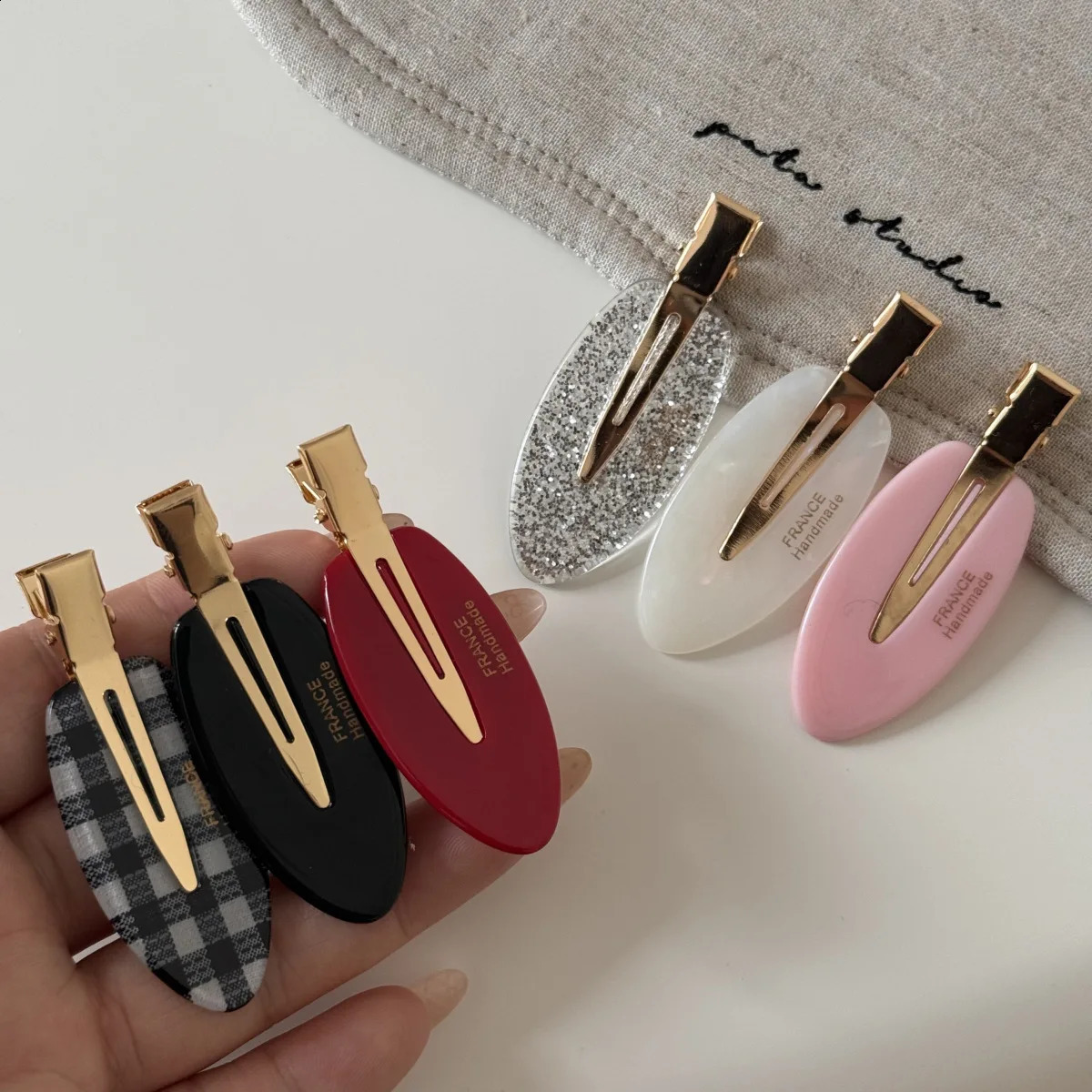 2pcs/bag Sweet Seamless Hair Clips Oval Plaid Letter Bangs Hairpin Women Girls Fashion Broken Hair Clip Edge Duckbill Style Clip 250807