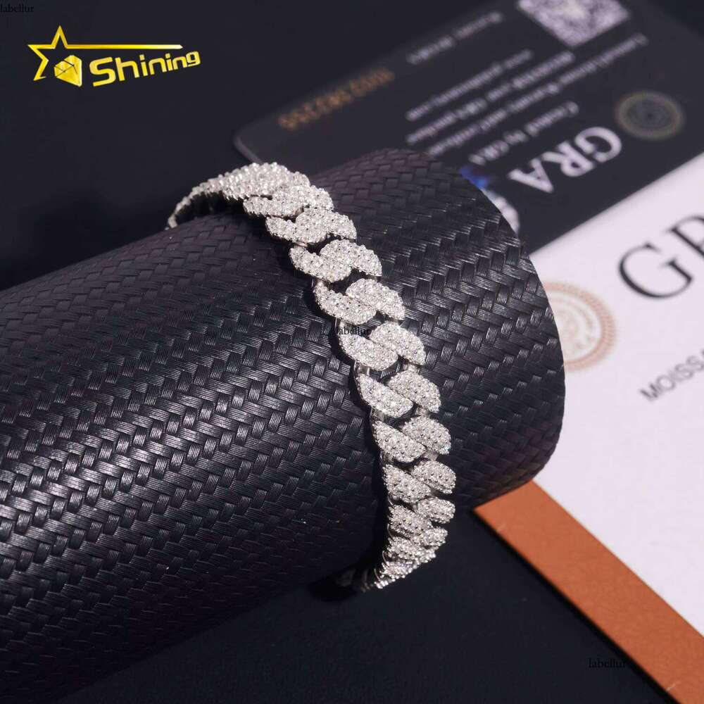 Hip Hop Accessory 10Mm Moissanite Cuban Chain Sier Bracelet, Pure Men's
