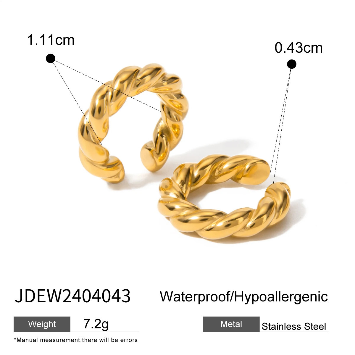 Uworld Stainless Steel Twist Golden Hoop Ear clip Waterproof Metal Unusual Statement Trendy Jewelry for Occident Women Party 250807