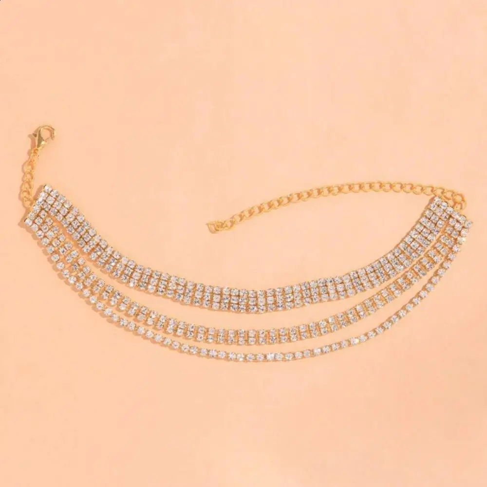 Elegant Layered Barefoot Anklet for Women Bracelets Jewelry Leg Rhinestone Foot Chain Summer Beach Jewelry Gifts Holiday 250807
