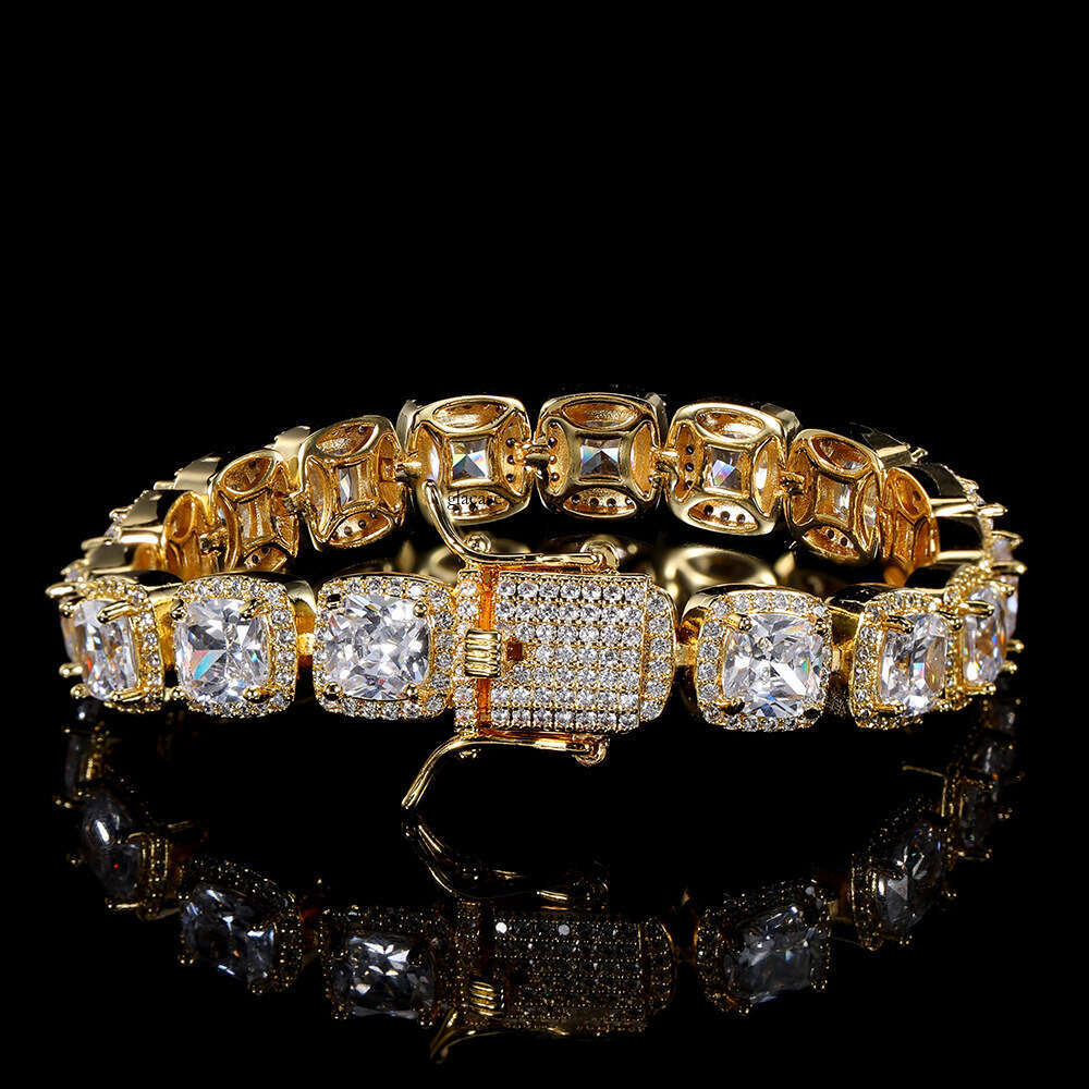 Hot Selling 10mm Clasp Rock Candy Chain Micro Inlaid Zircon Square Dia Personality Trendy Hip Hop Bracelet