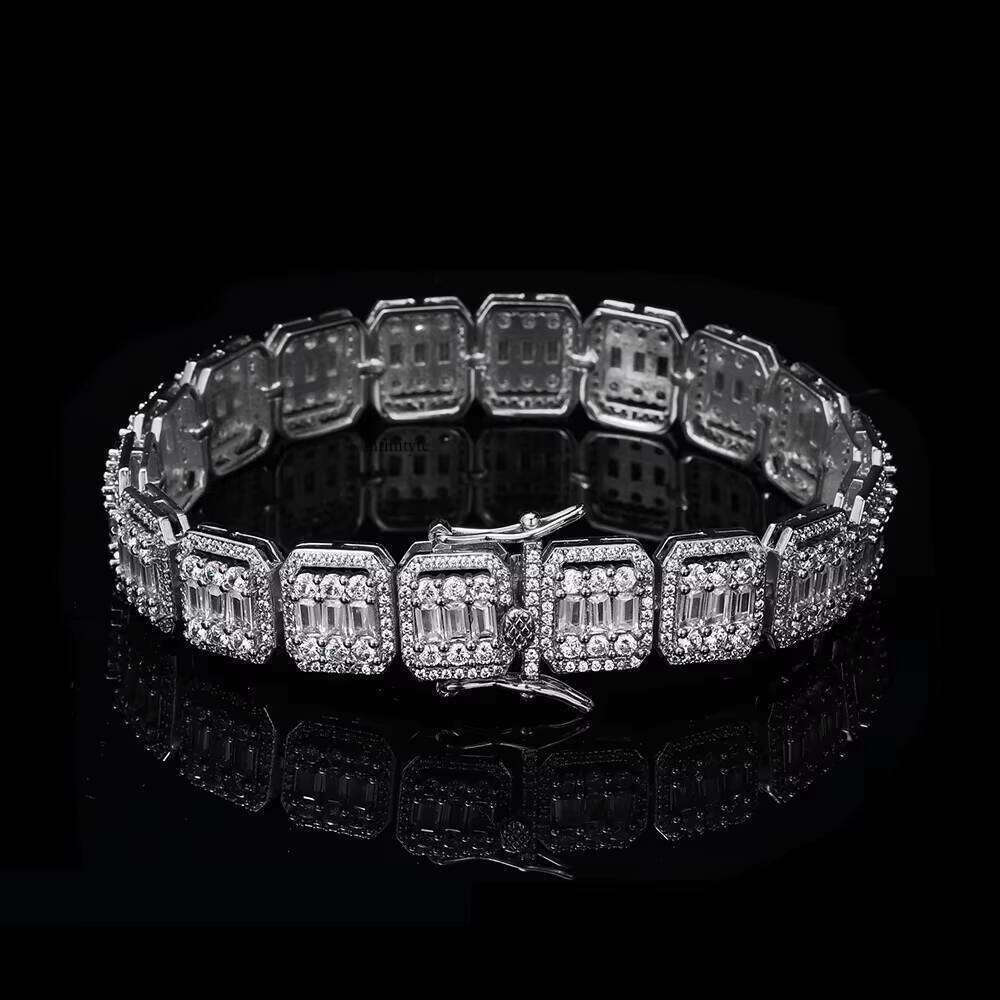 Nuoya Hip Hop Jewelry 13mm Iced Out Dia Micro Pave Bling Baguetter Zircon Cluster Tennis Chain Bracelet