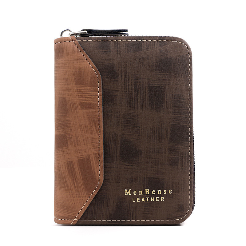 Fashion Patchwork Matte Men's Short Chain Wallet Gold Stamped Letter Luxury Bag Vertical Coin Purse Card Holder Coin Clip