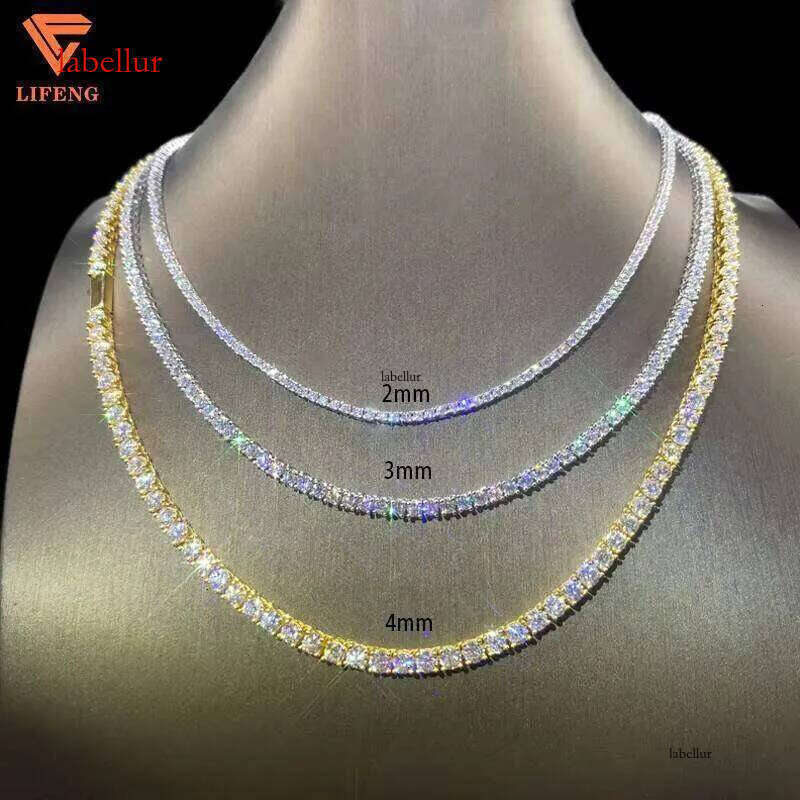 S Sterling Sier Tennis Chain Necklace 3mm Single Row VVS Moissanite tennis necklace Pass Dia Tester GRA Hip Hop Jewelry