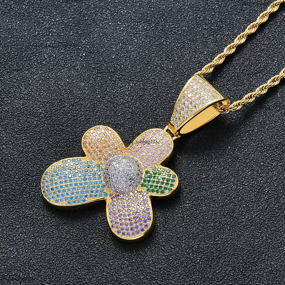 Ins Necklace Colorful Flower Micro-Paved Moissanite chain Pendant High-Quality Hip-Hop Jewelry