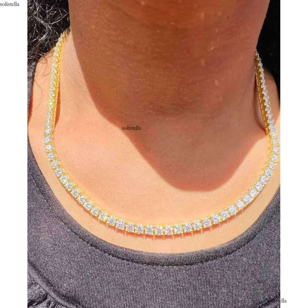 Master Rocks Jewelry Hip Hop Necklace 14k Solid Gold Iced Out 4MM VVS Moissanite Tennis Chain