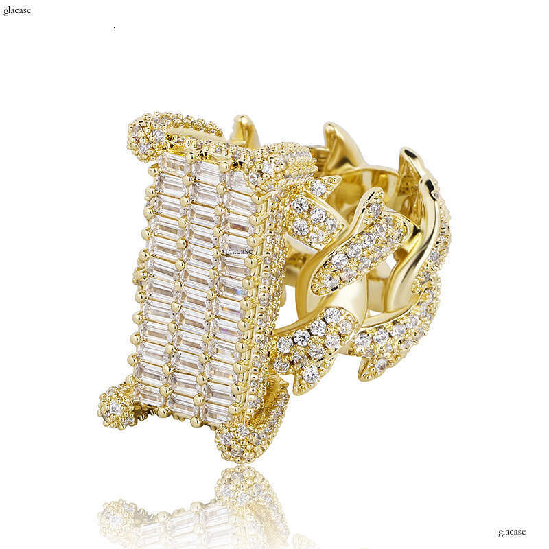 New Rectangular Cuban Full Zircon Hip-Hop Men's Trendy Jewelry Ring