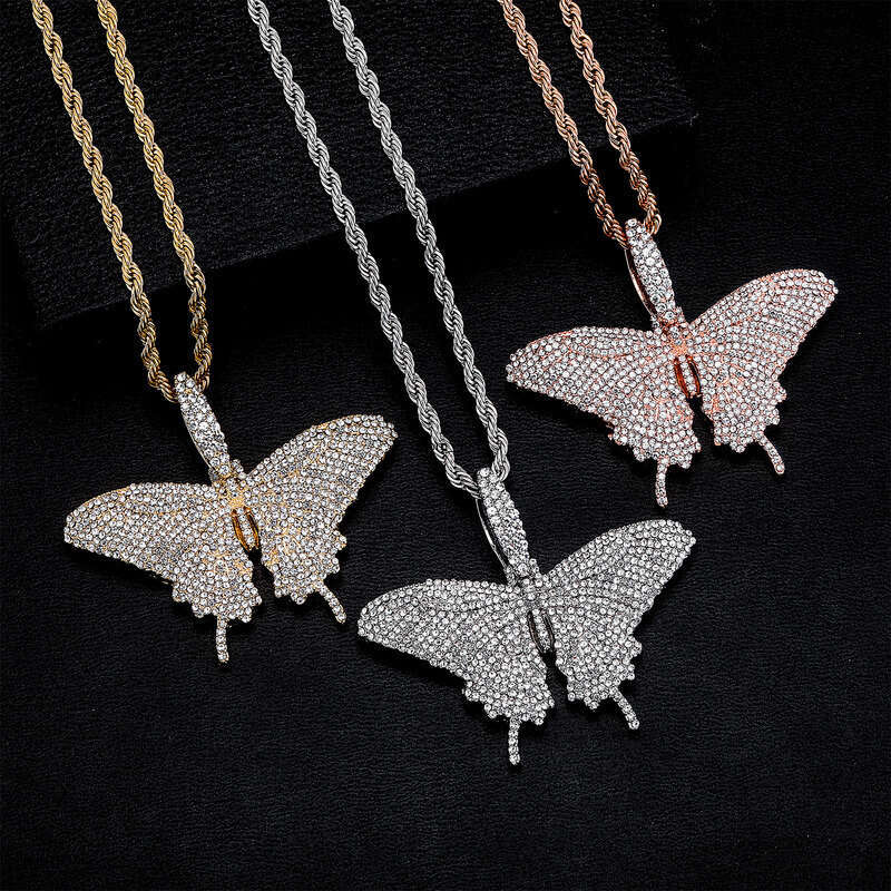 INS Style Bling Super Shiny Alloy Full Dia Butterfly Pendant High-end Women's Necklace