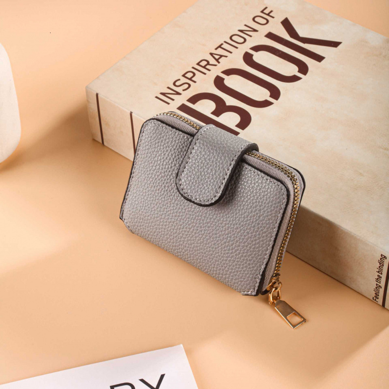 Cross-border Women's 80% Off Solid Color Lychee Texture Ladies Wallet With Makeup Mirror Multi-card Slot Coin Purse Luxury Bag Compartment Zipper