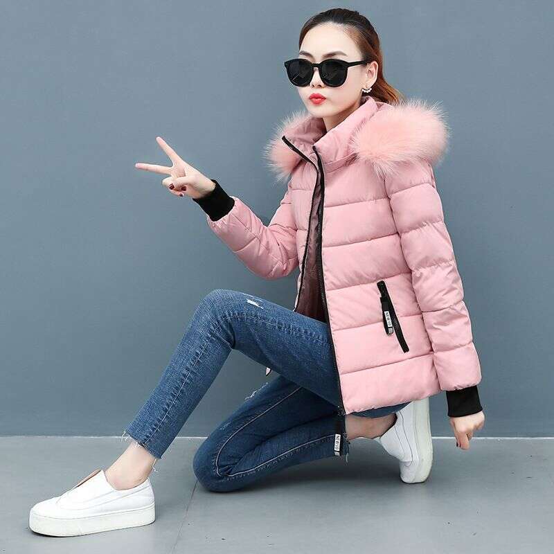 Women's Clothing winter student short down large fur collar college style thickened cotton coat