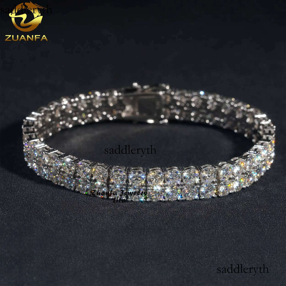 Hip Hop Rapper D Color VVS Dia Sier Gold Plated 10mm Two Rows Moissanite Tennis Chain Bracelet 82 24