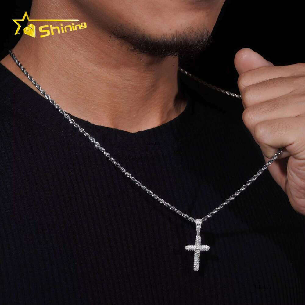 Hip Hop Jewelry Sterling Sier Men Dia Iced Out Bubble Cross Pendant Moissanite
