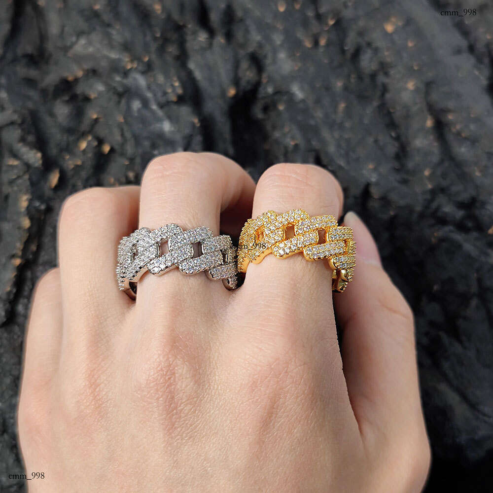 11mm Diamond Cuban Chain Real Gold Plated Micro Inlaid Zircon Trendy Hip Hop Ring Jewelry