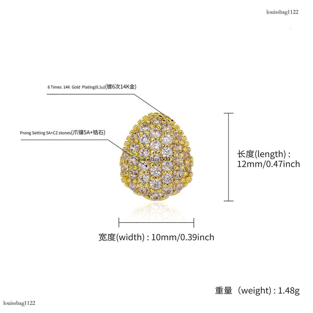 Full Dia Plated Real Zircon Grillz Water Drop Single Gold Tooth TEMU Halloween Personality Teeth Jewelry