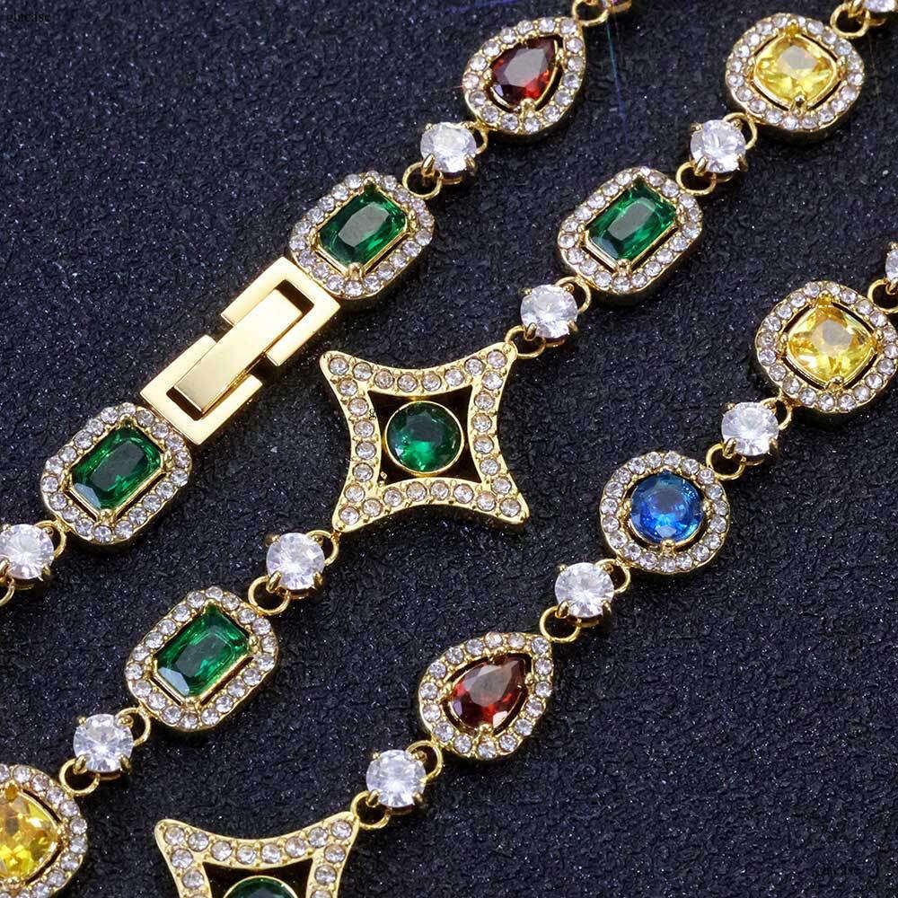 10mm Sterling Silver Chain Hip Hop Men's Moissanite chain Necklace Colorful Jewelry