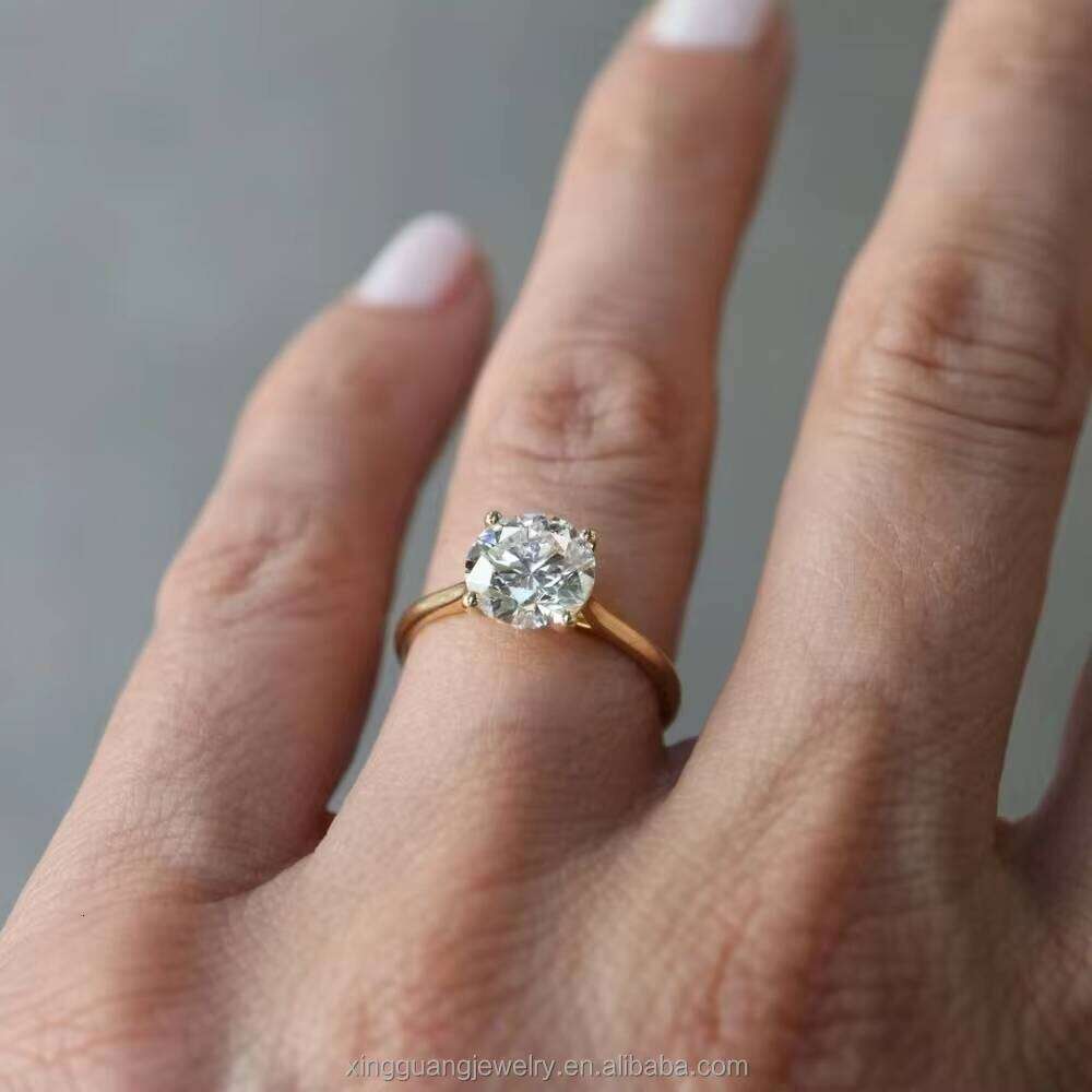 Beauty Simple 4 Prongs 1.0CT Round D/VVS Moissanite Solitaire 14K Yellow/White Gold Ring Women Wedding Engagement Jewelry