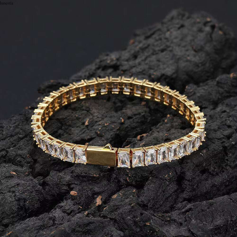 NUOYA Iced Out 6mm Rectangular Black Zircon Tennis Chain Gold Plated Hip Hop Jewelry Sier Bracelet Gift for Women
