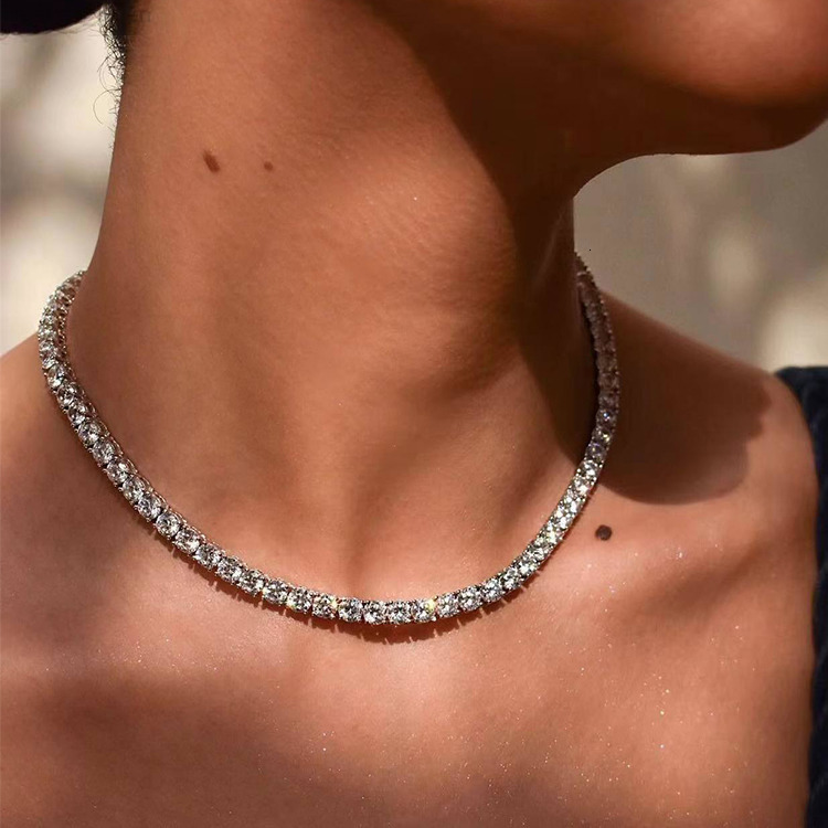 Chunky Bling Hiphop Diamond Cz Tennis Necklace Men Women Jewelry