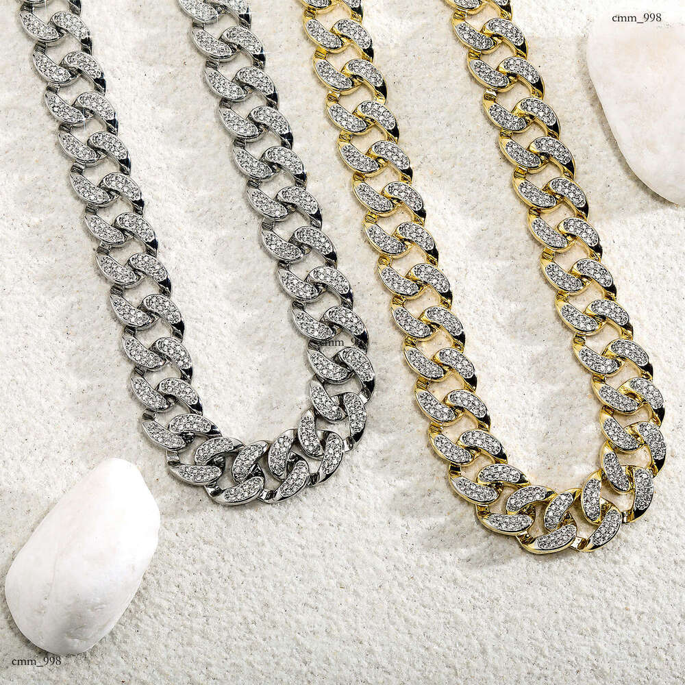 Full Dia 14MM Cuban Chain Hip Hop Necklace Jewelry Sterling Silver Inlaid Moissanite chain Men's Punk