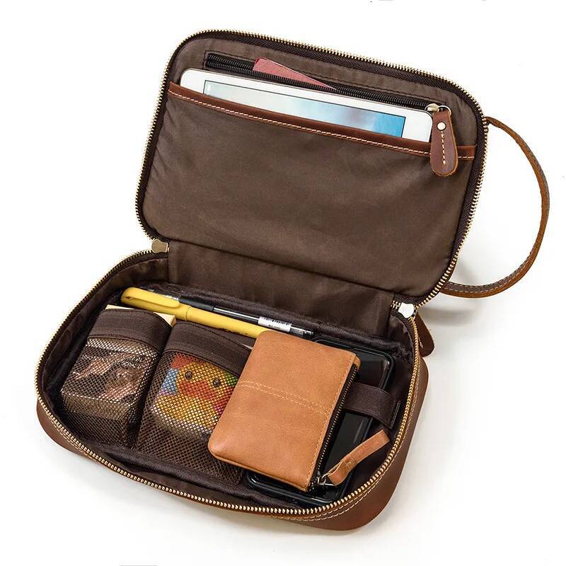 Fashion High Quality Small Crazy Horse Leather Wallet Storage Washing Make Up Bag For Travel toiletry bag