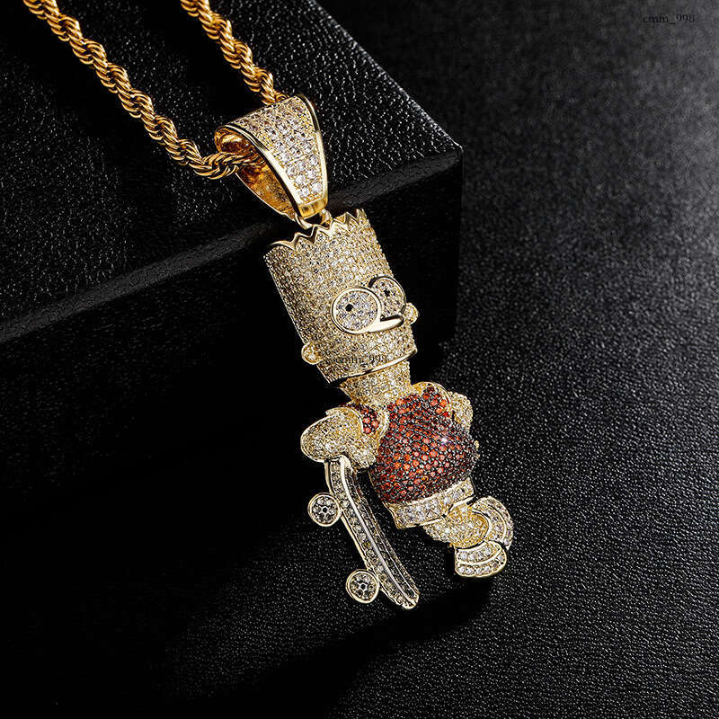 Cartoon Character Simpson Pendant Sterling Silver Inlaid Moissanite chain Full Dia Unisex Trendy Necklace Jewelry