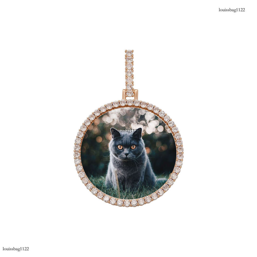 Jewelry Hip-Hop Large Pendant Sier Rose Gold Round DIY Photo Frame Necklace