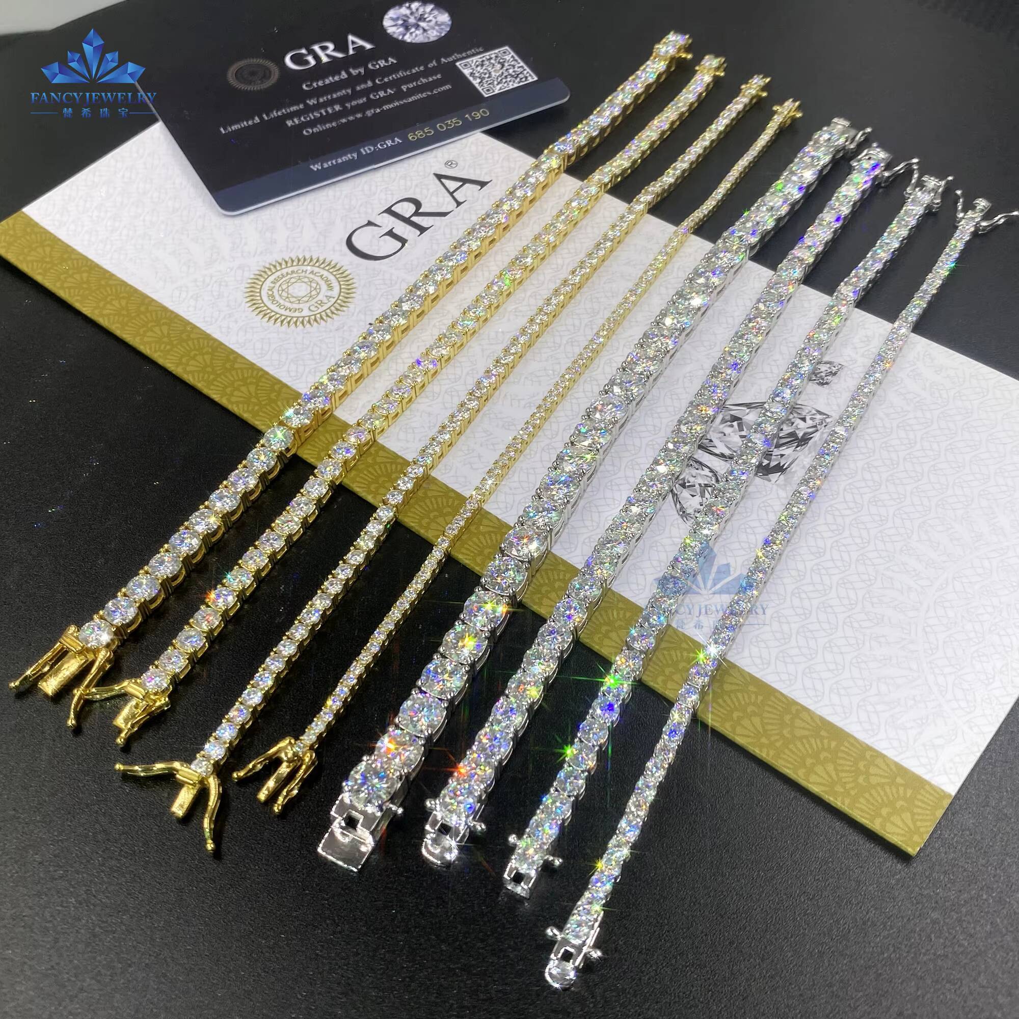 18k Gold Plated Moissanite Tennis Bracelet 2mm 3mm 4mm 5mm 6.5mm 925 Sterling Silver Women Tennis Link Bracelet Wholesale