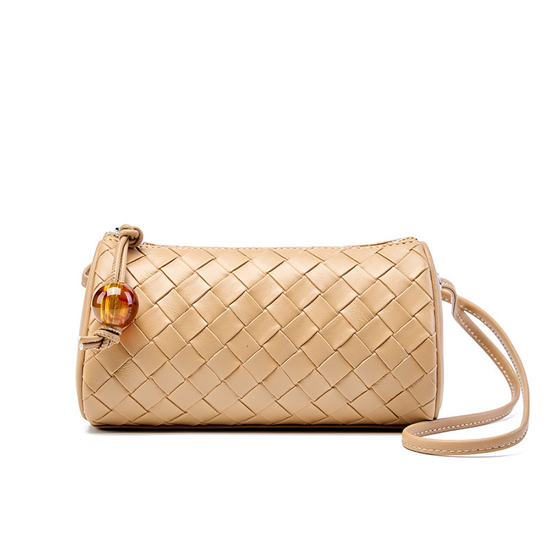 Trendy Woven Pattern Genuine Leather Single Shoulder Crossbody Women Fashion Simple Casual Small Pillow Bag For Phone