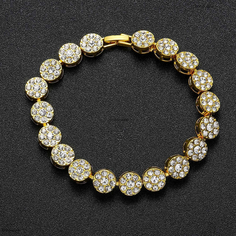 Alloy 10mm Flower Petal Round Cuban Chain Men's Cool Hip-Hop Full Dia Bracelet